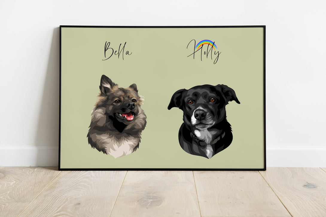 valhund and black dog memorial rainbow custom pet portrait gift