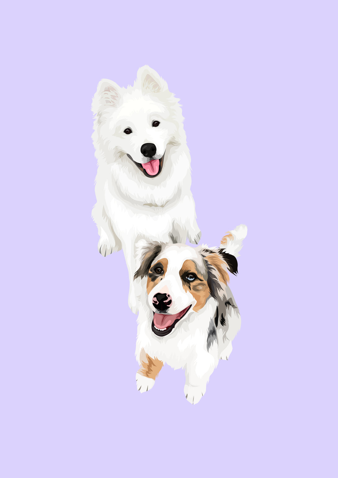 samoyed and collie dogs custom pet portrait gift